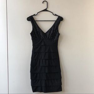 Sequin V-Neck Black Formal Dress